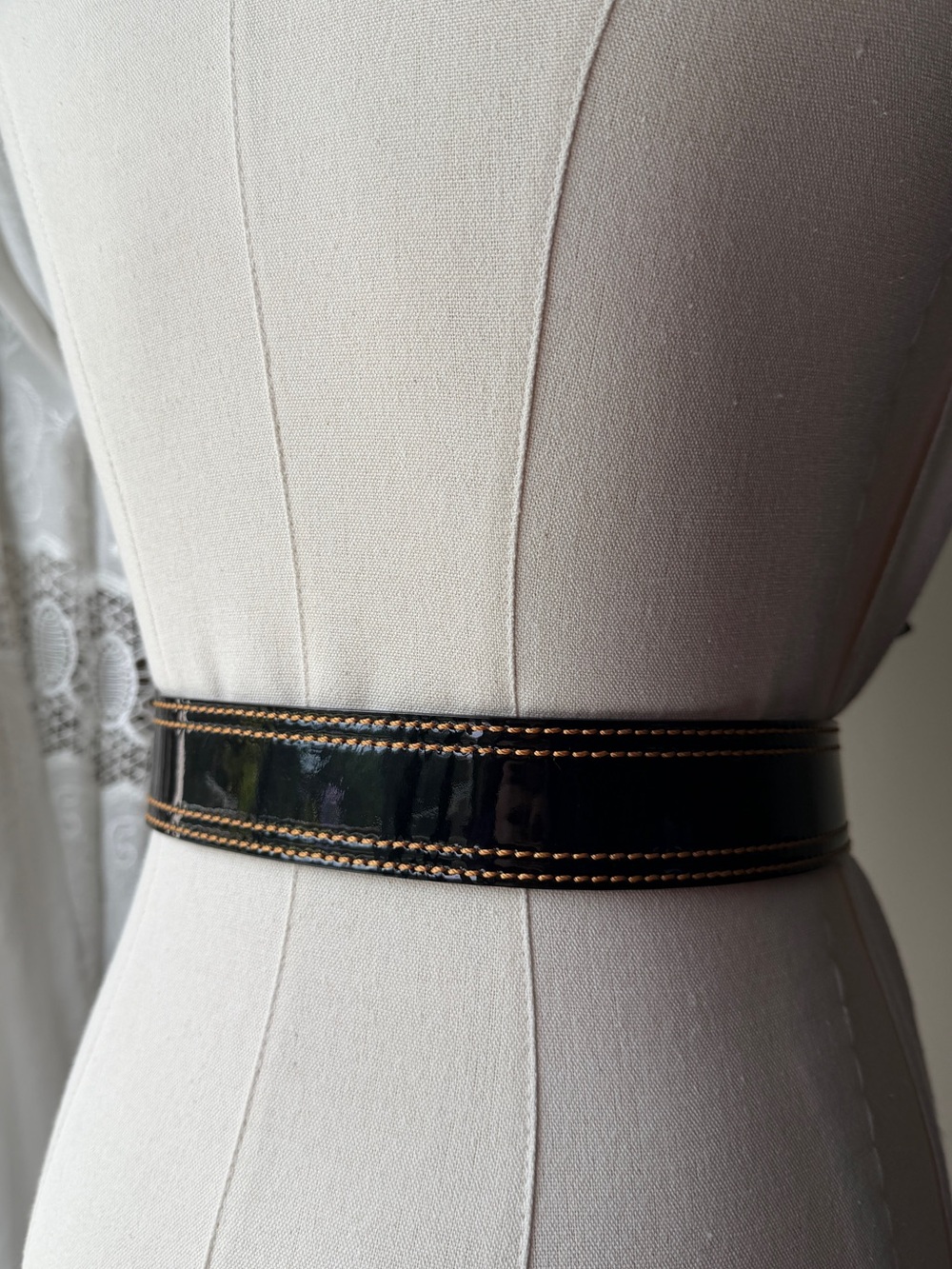 B-FENDI Black Patent Belt with Orange Stitching - Picture 3 of 9